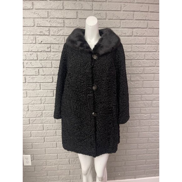 N.L Kaplan Women’s Black Persian Lambswool & Fur Bolero jacket Size M - Picture 2 of 15